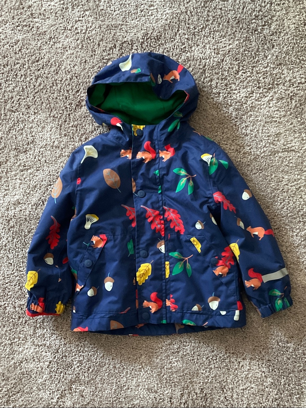 Mini Boden Navy Hooded Raincoat, detachable fleece, 2-3 yrs old